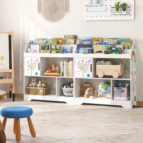 Kids Toy Storage Organizer with Book Shelf and Storage Cabinet-White