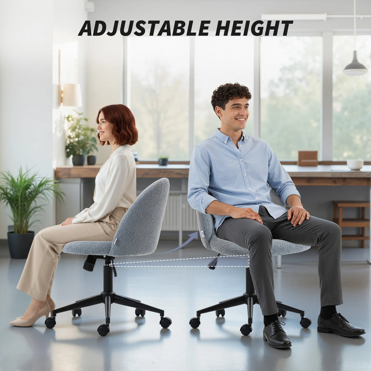 HOMCOM Teddy Fleece Office Chair with Wheels - Grey