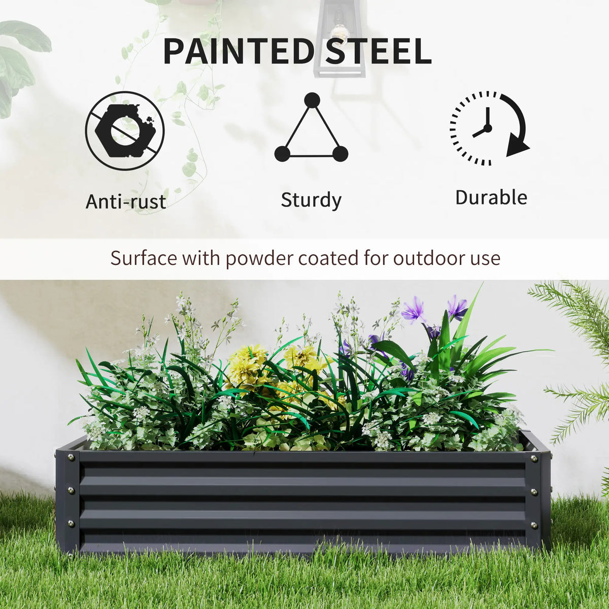 Outsunny Set of 2 Raised Beds for Garden, Galvanised Outdoor Planters for Herbs Vegetables, Use for Patio Balcony, Grey