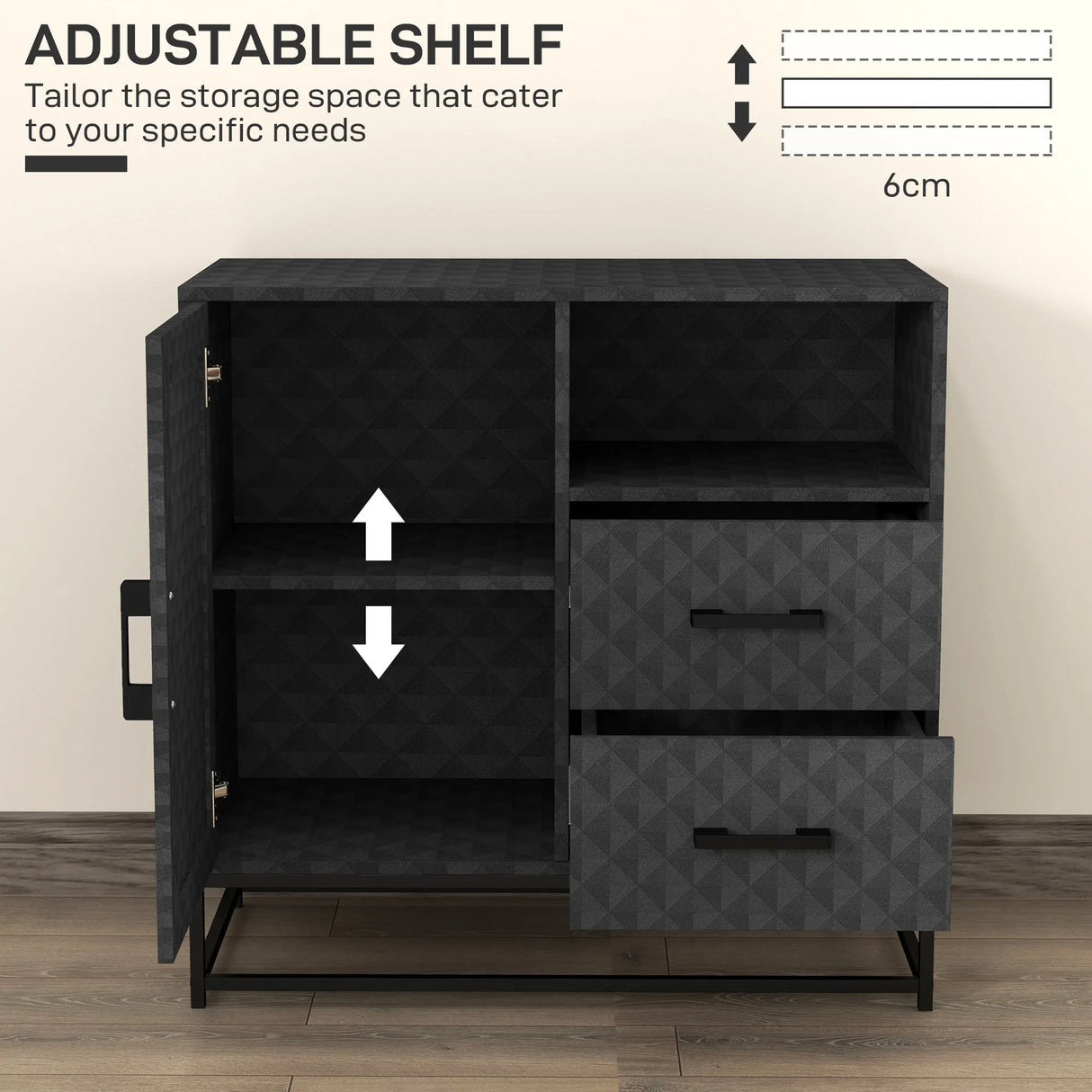 HOMCOM Sideboard with Adjustable Shelf, Freestanding Sideboard Storage Cabinet with Open Compartment and 2 Drawers, Black