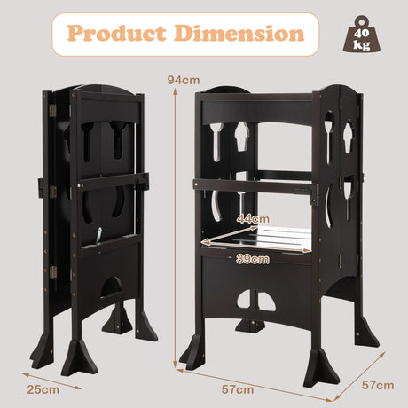 Folding Height Adjustable Kids Step Stool with Safety Latches-Brown