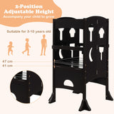 Folding Height Adjustable Kids Step Stool with Safety Latches-Brown