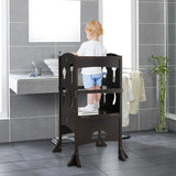 Folding Height Adjustable Kids Step Stool with Safety Latches-Brown