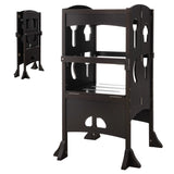 Folding Height Adjustable Kids Step Stool with Safety Latches-Brown