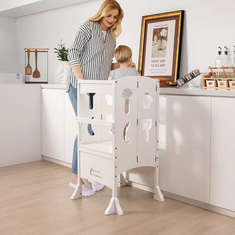 Adjustable Kid's Kitchen Step Stool with Protective Guardrails