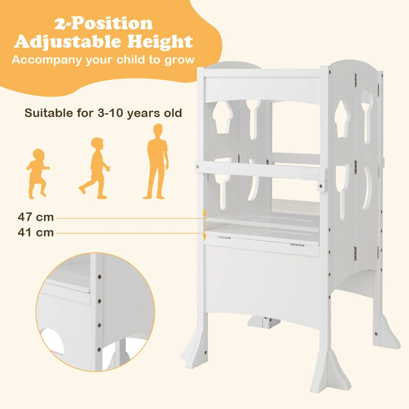 Adjustable Kid's Kitchen Step Stool with Protective Guardrails