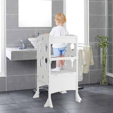 Adjustable Kid's Kitchen Step Stool with Protective Guardrails