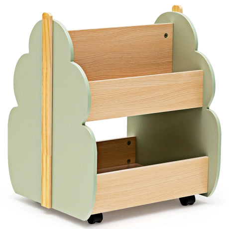 Kids Wooden Bookshelf with Universal Wheels