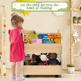 Kids Wooden Bookshelf with Universal Wheels