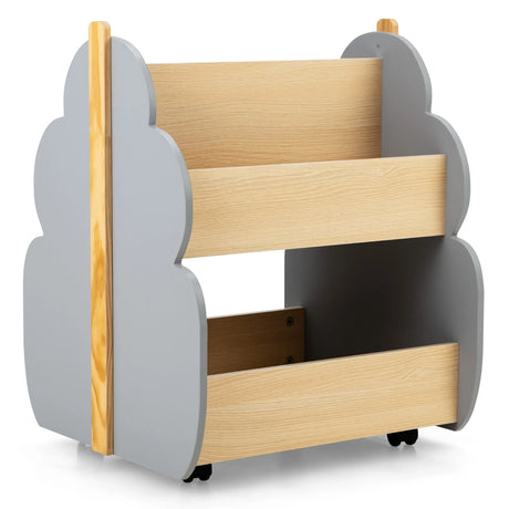 Kids Wooden Bookshelf with Universal Wheels for Children