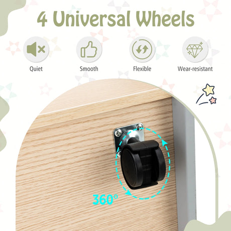 Kids Wooden Bookshelf with Universal Wheels for Children