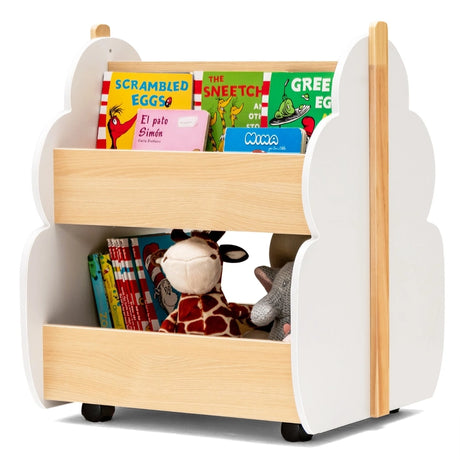 Kids Wooden Bookshelf with Universal Wheels
