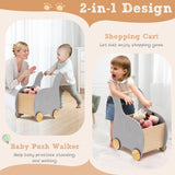 Kids Wooden Grocery Shopping Cart with Rubber Wheels for Over 3 Years Old
