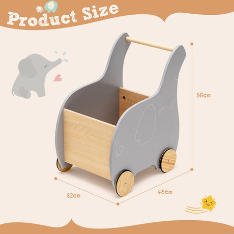 Kids Wooden Grocery Shopping Cart with Rubber Wheels for Over 3 Years Old
