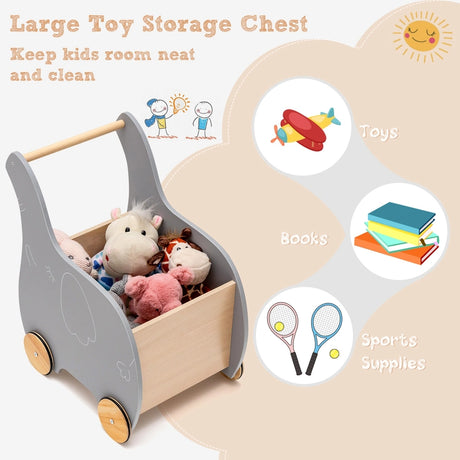 Kids Wooden Grocery Shopping Cart with Rubber Wheels for Over 3 Years Old