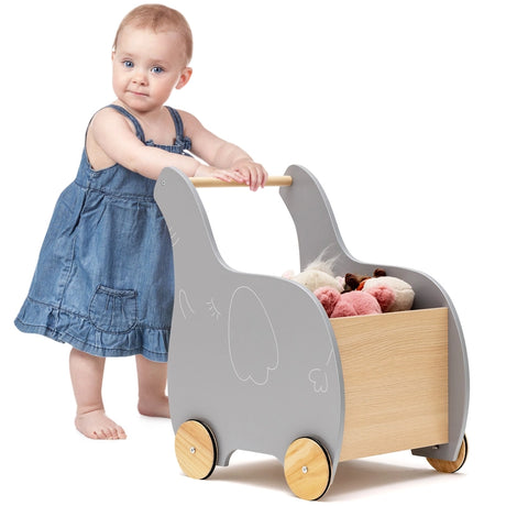 Kids Wooden Grocery Shopping Cart with Rubber Wheels for Over 3 Years Old