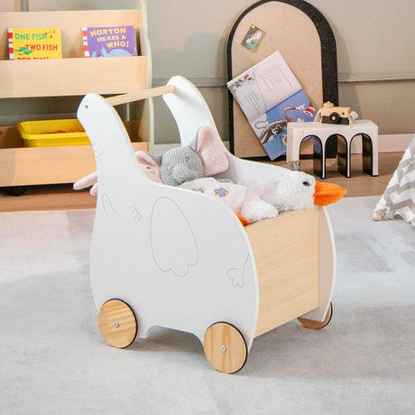 Kids Wooden Shopping Cart with Rubber Wheels