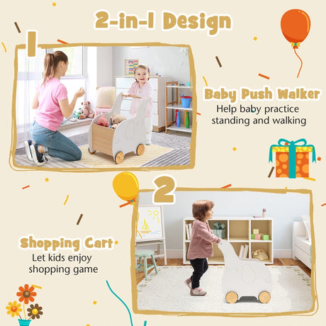 Kids Wooden Shopping Cart with Rubber Wheels