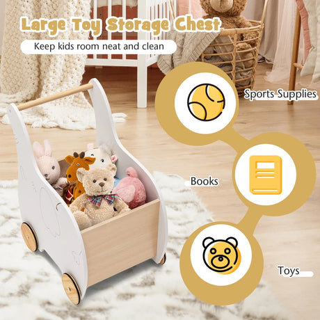 Kids Wooden Shopping Cart with Rubber Wheels