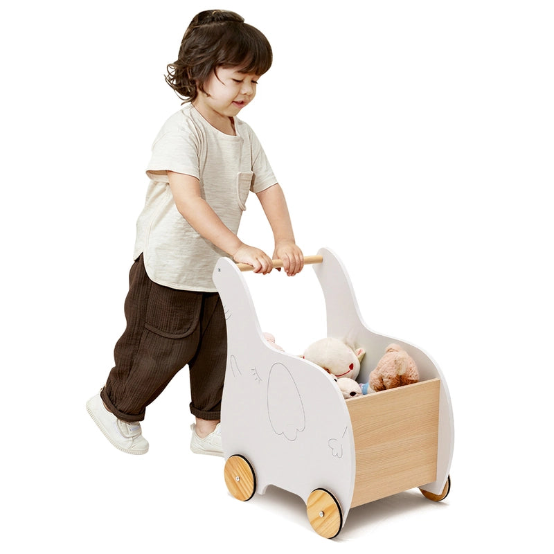 Kids Wooden Shopping Cart with Rubber Wheels