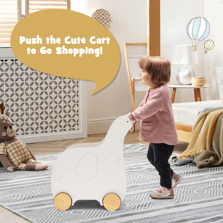 Kids Wooden Shopping Cart with Rubber Wheels
