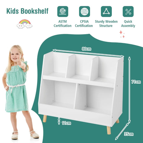 5-Cube Kids Bookshelf and Toy Organizer with Anti-Tipping Kits-White