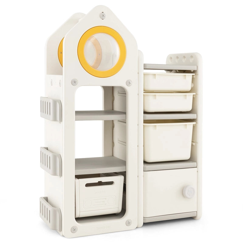 Multipurpose Toy Chest and Bookshelf with Mobile Trolley for Bedroom