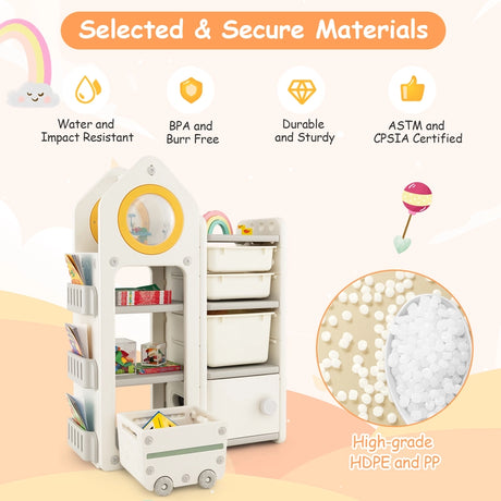 Multipurpose Toy Chest and Bookshelf with Mobile Trolley for Bedroom