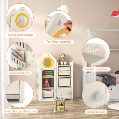 Multipurpose Toy Chest and Bookshelf with Mobile Trolley for Bedroom