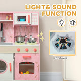 AIYAPLAY Play Kitchen, Kids Kitchen Set with Lights and Sounds, Double Stoves, Ice Maker, Chalkboard for 3+ Years, Pink