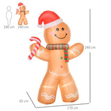 HOMCOM 8ft Christmas Inflatable Gingerbread Man, Lighted Blow Up Yard Decor Indoor Outdoor Garden Lawn Party Prop
