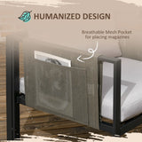 Outsunny 4 Piece Metal Garden Furniture Set with Tempered Glass Coffee Table, Texteline Pocket, Outdoor Set Loveseat Single Armchairs with Padded Cushions, Light Grey