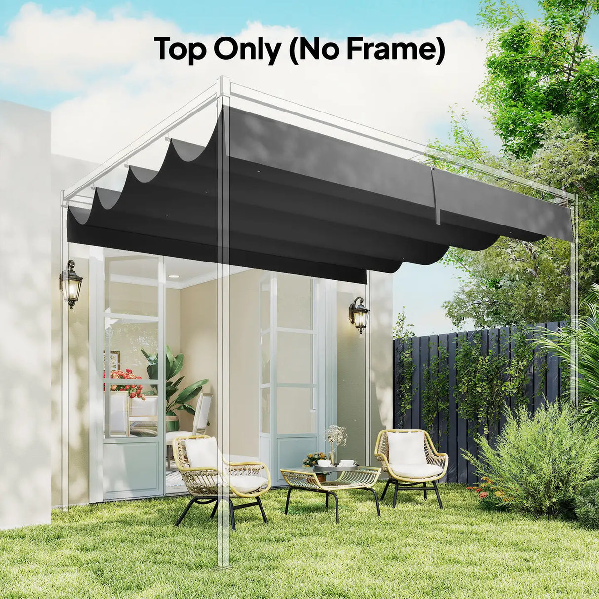 Outsunny Retractable Pergola Canopy Only, 3.92 x 3.5 m, UV30+ Replacement Canopy Cover for 4 x 3 m Pergola, Dark Grey