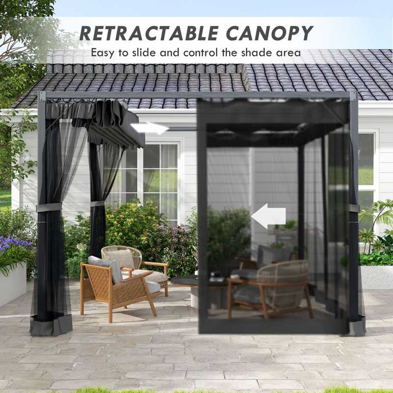 Outsunny 3 x 3m Aluminium Frame Pergola, with Retractable Roof - Dark Grey