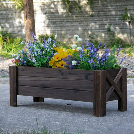 Outsunny 58L Garden Raised Bed Planter Grow Containers for Outdoor Patio Plant Flower Vegetable Pot Fir Wood, 100 x 36.5 x 36 cm, Carbonized Colour