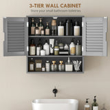 HOMCOM Bathroom Cabinet, Wall Mounted Storage Cabinet with Adjustable Shelves, 60 x 20 x 60 cm, Grey