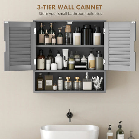HOMCOM Bathroom Cabinet, Wall Mounted Storage Cabinet with Adjustable Shelves, 60 x 20 x 60 cm, Grey