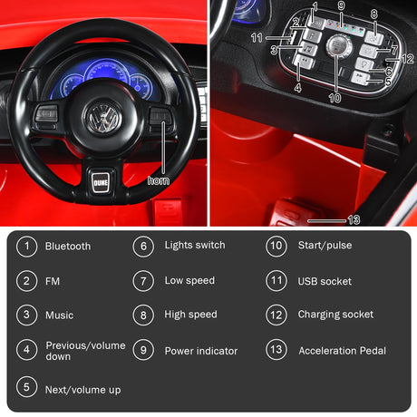 12V Volkswagen Beetle Electric Kids Ride On Car with Remote Control-Red