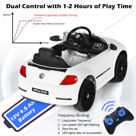 12V Volkswagen Beetle Electric Kids Ride On Car with Remote Control-White