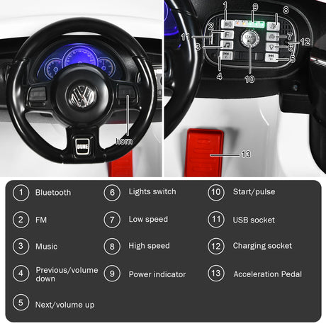 12V Volkswagen Beetle Electric Kids Ride On Car with Remote Control-White