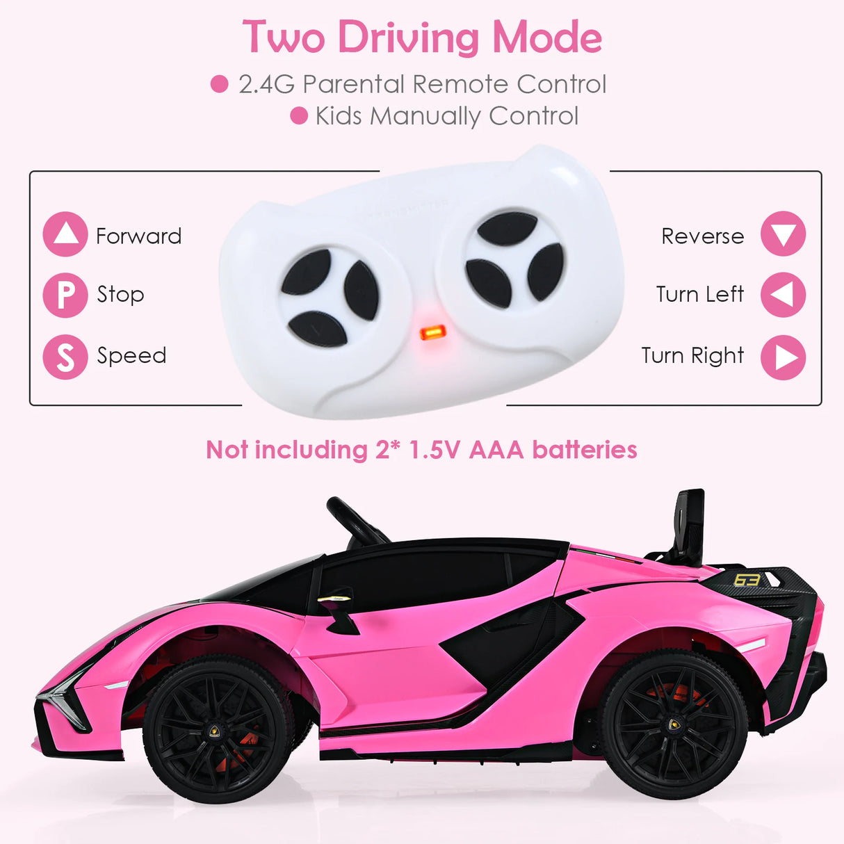 12V Kids Electric Ride on Car with Remote Control-Pink