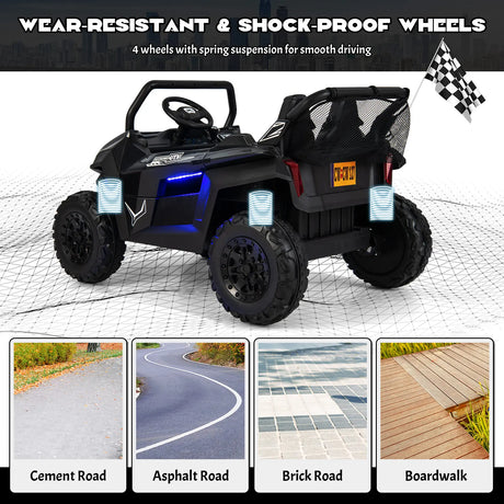 12V Electric Truck Car with Remote Controland Battery Powered UTV-Black