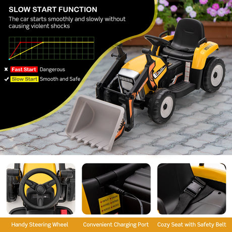 12V Battery Powered Loader Digger with Adjustable Arm and Bucket-Yellow
