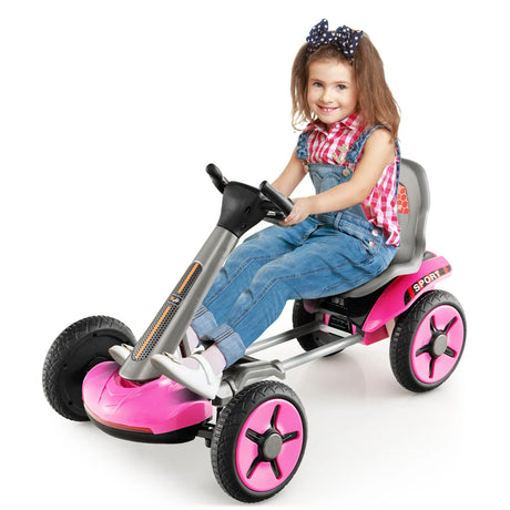 12V Electric Ride on Car with Adjustable Steering Wheel and Seat-Pink