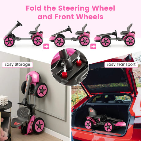 12V Electric Ride on Car with Adjustable Steering Wheel and Seat-Pink