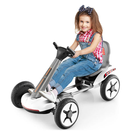 12V Electric Ride on Car with Adjustable Steering Wheel and Seat-White