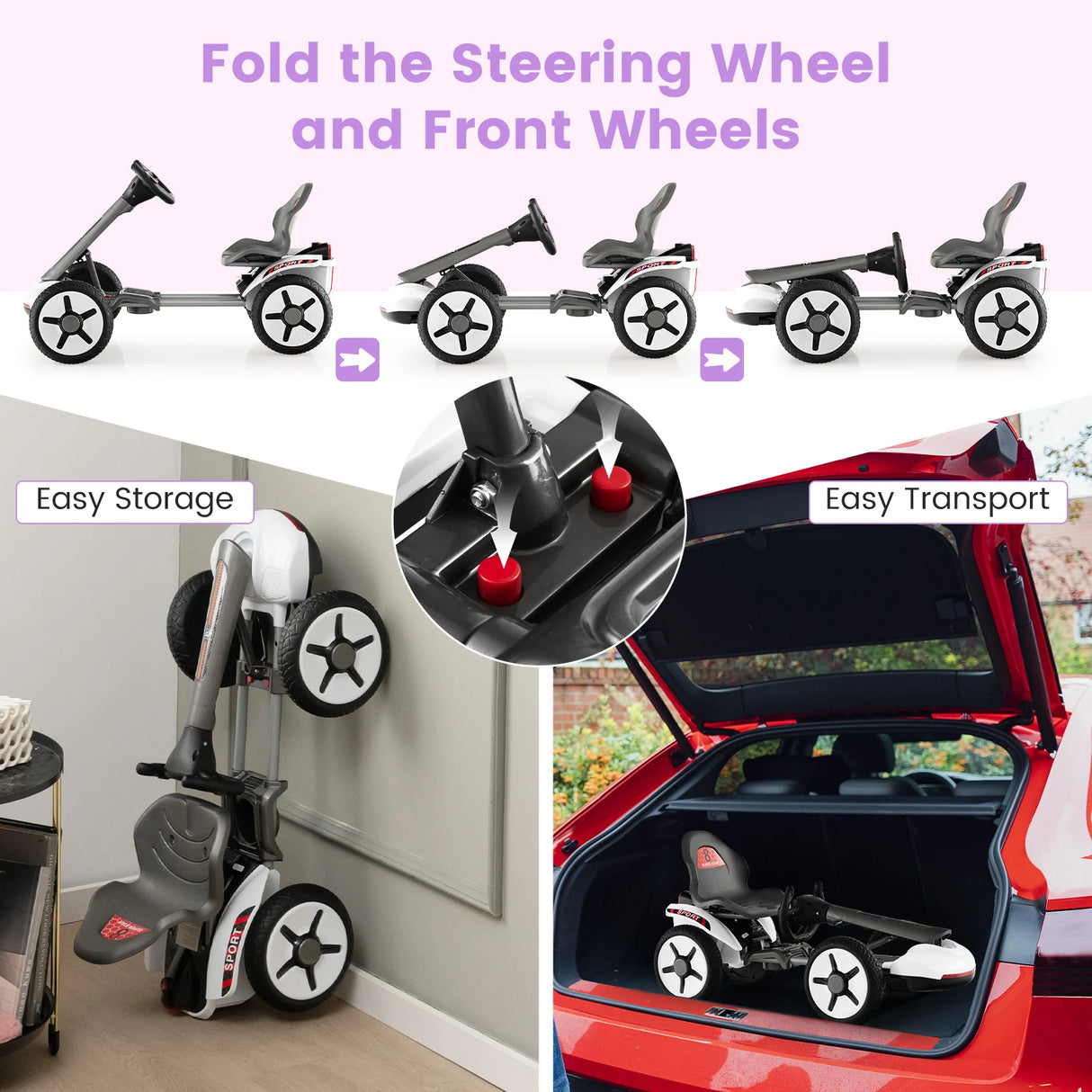 12V Electric Ride on Car with Adjustable Steering Wheel and Seat-White