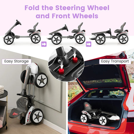 12V Electric Ride on Car with Adjustable Steering Wheel and Seat-White