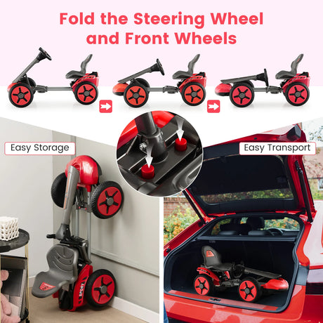 12V Electric Ride on Car with Adjustable Steering Wheel and Seat-Red