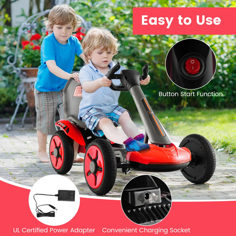 12V Electric Ride on Car with Adjustable Steering Wheel and Seat-Red